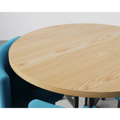 HMR Dining Set 39.4" Modern Round Wood Dining Table with 4 Chairs - Blue/Natural