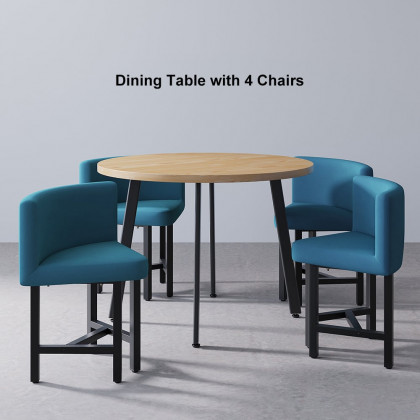 HMR Dining Set 39.4" Modern Round Wood Dining Table with 4 Chairs - Blue/Natural