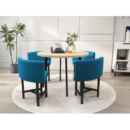 HMR Dining Set 39.4" Modern Round Wood Dining Table with 4 Chairs - Blue/Natural