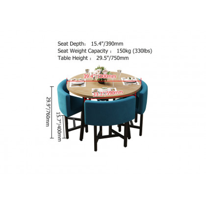 HMR Dining Set 39.4" Modern Round Wood Dining Table with 4 Chairs - Blue/Natural