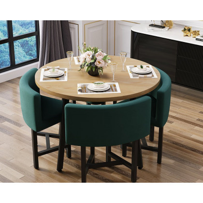 HMR Dining Set 39.4" Modern Round Wood Dining Table with 4 Chairs - Green/Natural