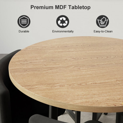 HMR Dining Set 39.4" Modern Round Wood Dining Table with 4 Chairs - Gray/Natural