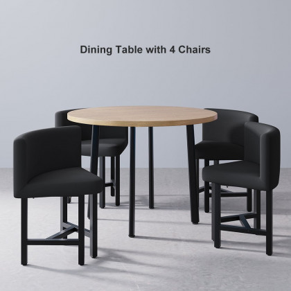 HMR Dining Set 39.4" Modern Round Wood Dining Table with 4 Chairs - Gray/Natural