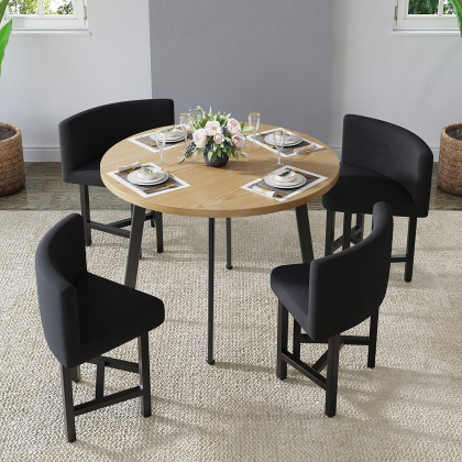 HMR Dining Set 39.4" Modern Round Wood Dining Table with 4 Chairs - Gray/Natural