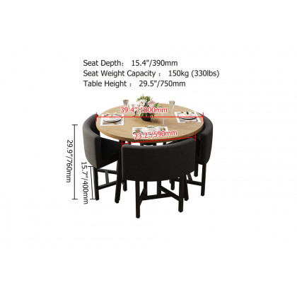HMR Dining Set 39.4" Modern Round Wood Dining Table with 4 Chairs - Gray/Natural