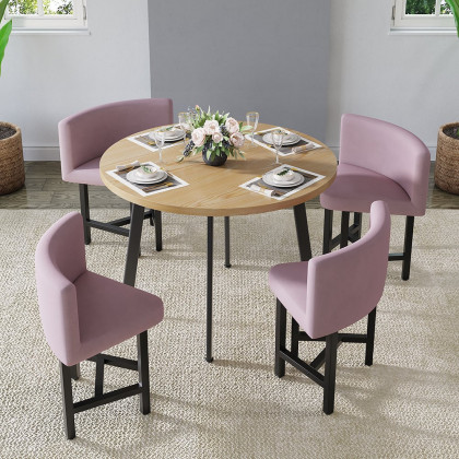 HMR Dining Set 39.4" Modern Round Wood Dining Table with 4 Chairs - Pink/Natural