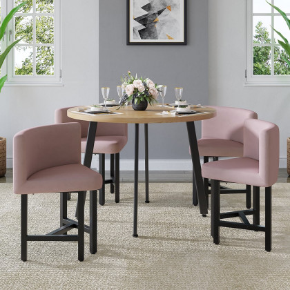 HMR Dining Set 39.4" Modern Round Wood Dining Table with 4 Chairs - Pink/Natural