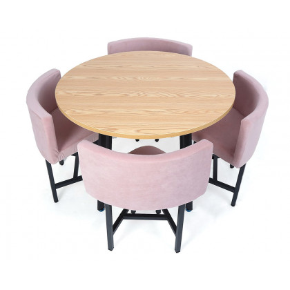 HMR Dining Set 39.4" Modern Round Wood Dining Table with 4 Chairs - Pink/Natural