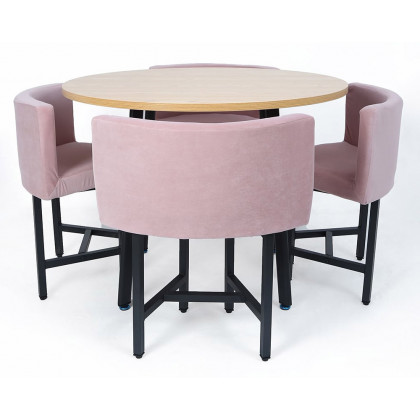 HMR Dining Set 39.4" Modern Round Wood Dining Table with 4 Chairs - Pink/Natural