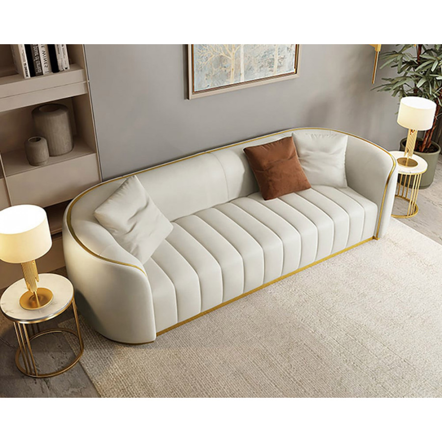HMR Modern 3-Seater Sofa with Faux Leather Upholstered - White/Gold