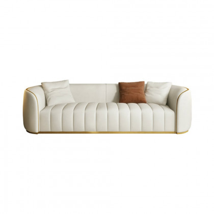 HMR Modern 3-Seater Sofa with Faux Leather Upholstered - White/Gold