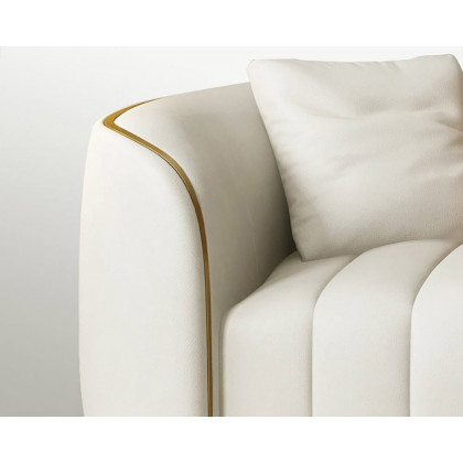 HMR Modern 3-Seater Sofa with Faux Leather Upholstered - White/Gold