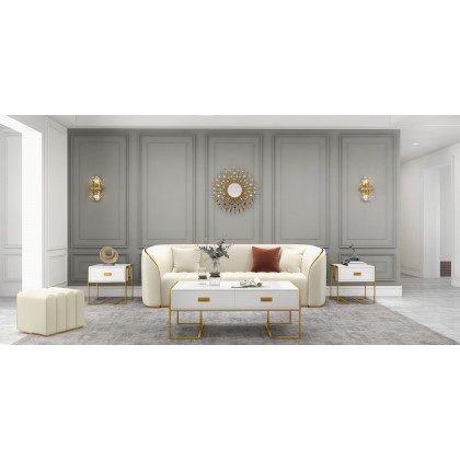 HMR Modern 3-Seater Sofa with Faux Leather Upholstered - White/Gold