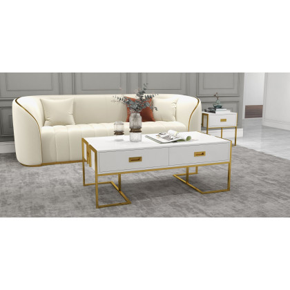 HMR Modern 3-Seater Sofa with Faux Leather Upholstered - White/Gold