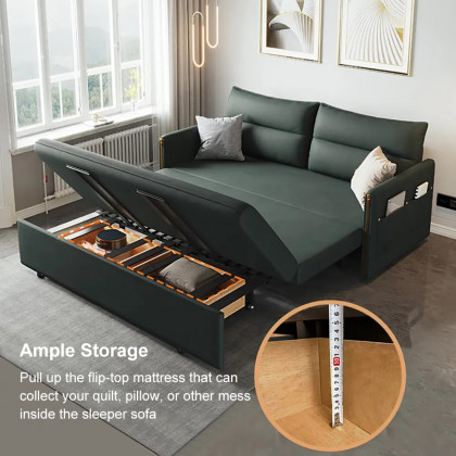 HMR - Convertible Sofa Bed with Storage in 64"L, Green