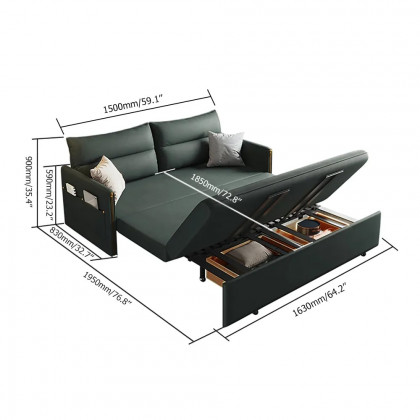 HMR - Convertible Sofa Bed with Storage in 64"L, Green