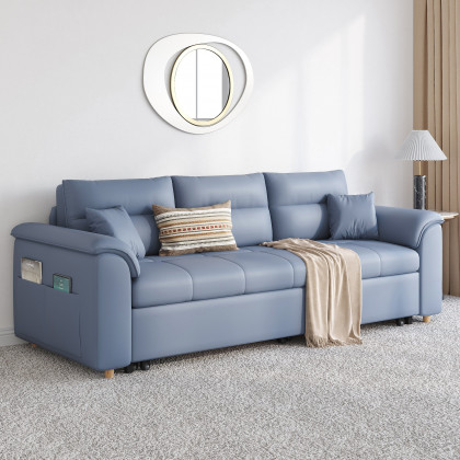 HMR Queen 2-Seater Sleeper Sofa - Blue, Leath-aire