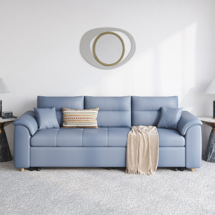 HMR Queen 2-Seater Sleeper Sofa - Blue, Leath-aire