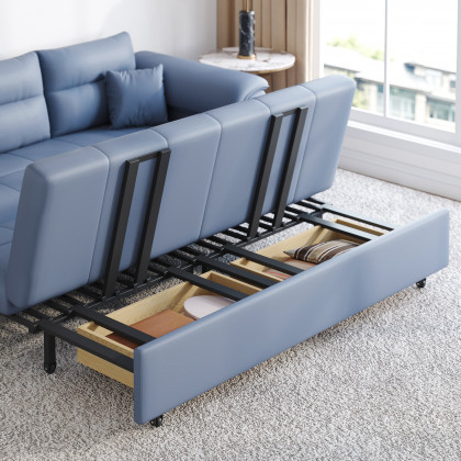 HMR Queen 2-Seater Sleeper Sofa - Blue, Leath-aire