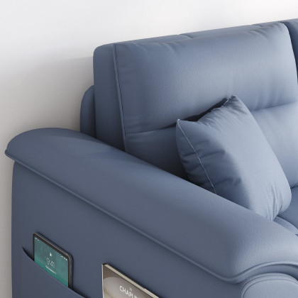 HMR Queen 2-Seater Sleeper Sofa - Blue, Leath-aire