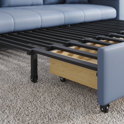 HMR Queen 2-Seater Sleeper Sofa - Blue, Leath-aire
