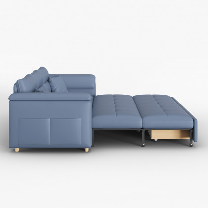 HMR Queen 2-Seater Sleeper Sofa - Blue, Leath-aire