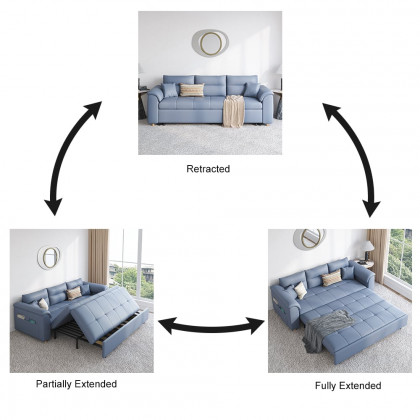 HMR Queen 2-Seater Sleeper Sofa - Blue, Leath-aire