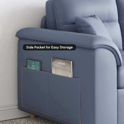 HMR Queen 2-Seater Sleeper Sofa - Blue, Leath-aire