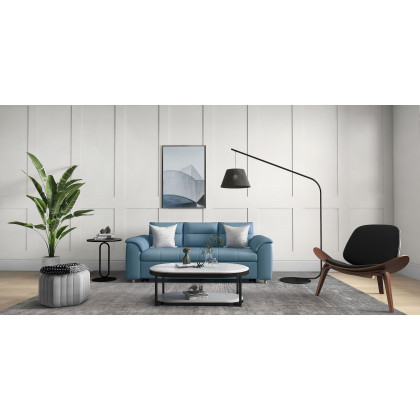 HMR Queen 2-Seater Sleeper Sofa - Blue, Leath-aire