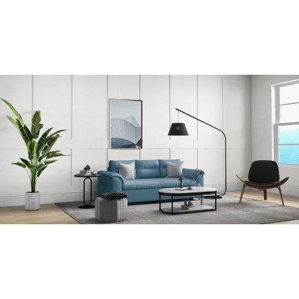 HMR Queen 2-Seater Sleeper Sofa - Blue, Leath-aire