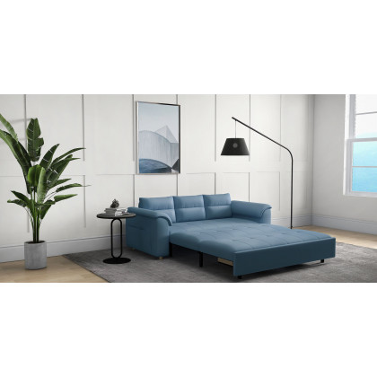 HMR Queen 2-Seater Sleeper Sofa - Blue, Leath-aire