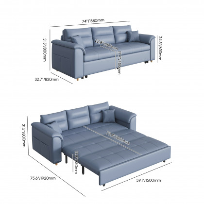 HMR Queen 2-Seater Sleeper Sofa - Blue, Leath-aire
