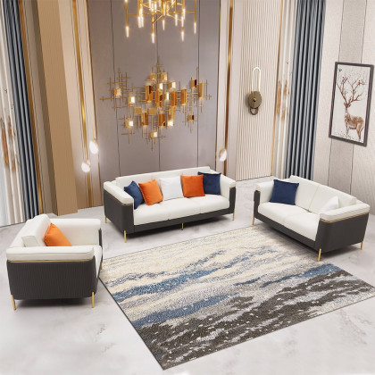 HMR - Vertex 85" Modern Nappa Leather Upholstered 3-Seater Sofa Pillow Included