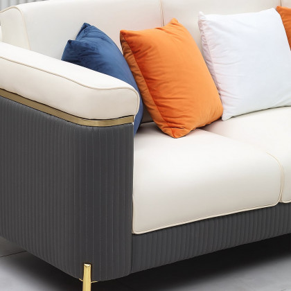 HMR - Vertex 85" Modern Nappa Leather Upholstered 3-Seater Sofa Pillow Included
