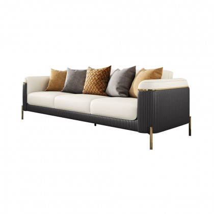 HMR - Vertex 85" Modern Nappa Leather Upholstered 3-Seater Sofa Pillow Included