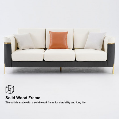 HMR - Vertex 85" Modern Nappa Leather Upholstered 3-Seater Sofa Pillow Included