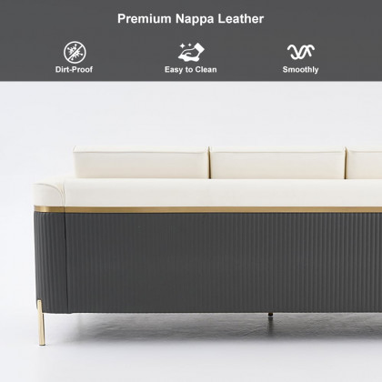 HMR - Vertex 85" Modern Nappa Leather Upholstered 3-Seater Sofa Pillow Included