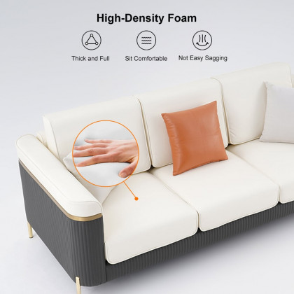 HMR - Vertex 85" Modern Nappa Leather Upholstered 3-Seater Sofa Pillow Included