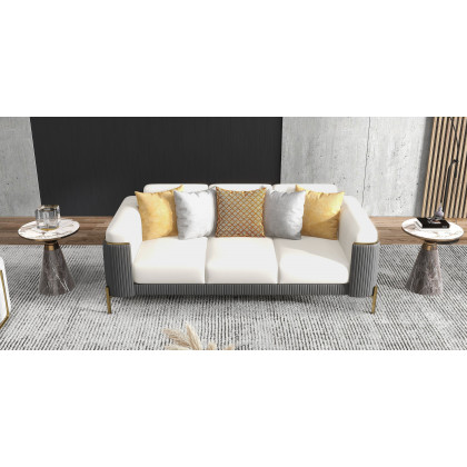 HMR - Vertex 85" Modern Nappa Leather Upholstered 3-Seater Sofa Pillow Included