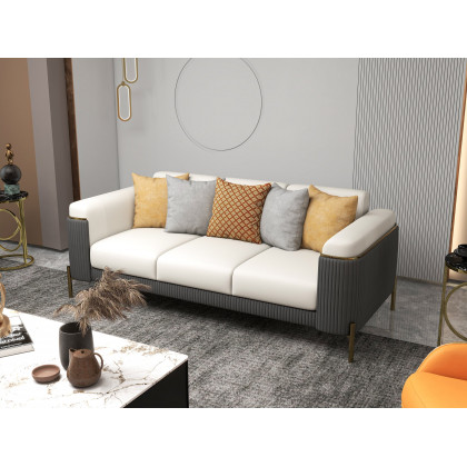 HMR - Vertex 85" Modern Nappa Leather Upholstered 3-Seater Sofa Pillow Included