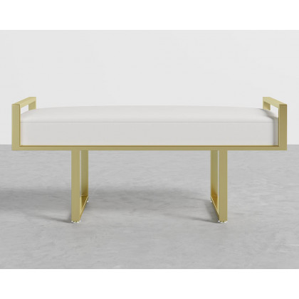 HMR - Entryway Linen Upholstered Ottoman Bench in White