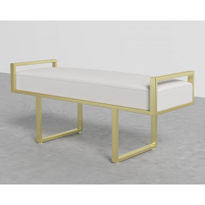 HMR - Entryway Linen Upholstered Ottoman Bench in White