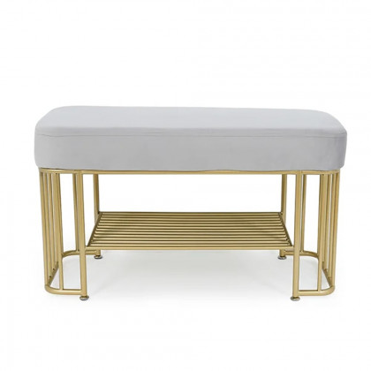 HMR - Modern Velvet Upholstered Entryway Bench with Shoe Storage with Frame and Shel in Gray