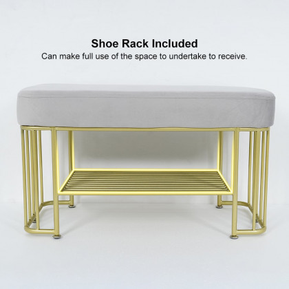 HMR - Modern Velvet Upholstered Entryway Bench with Shoe Storage with Frame and Shel in Gray