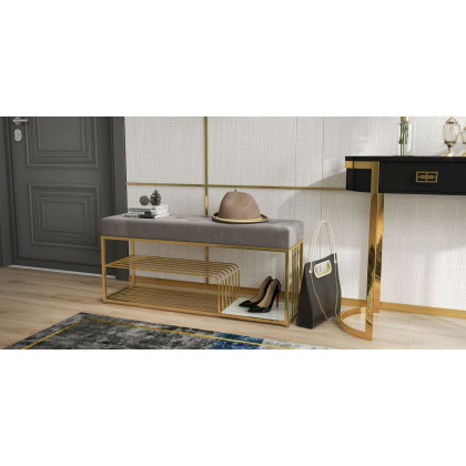 HMR Bench with Velvet Upholstered - Gray