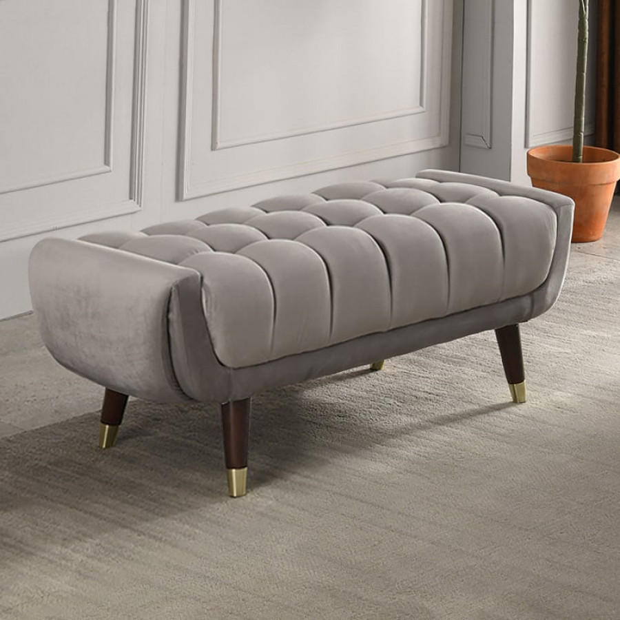 HMR - Enoak Series Modern Entryway Bench with Velvet Upholstered in Gray