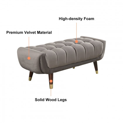 HMR - Enoak Series Modern Entryway Bench with Velvet Upholstered in Gray