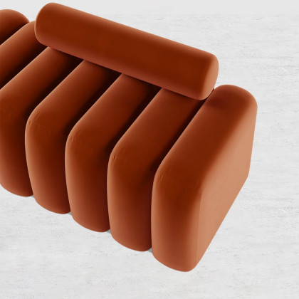 HMR Modern Line Tufted Entryway Bench Upholstered Bench with Round Back - Orange