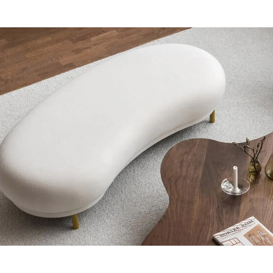 HMR Modern Curved Bench with Velvet Upholstered - White