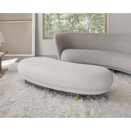 HMR Modern Curved Bench with Velvet Upholstered - White